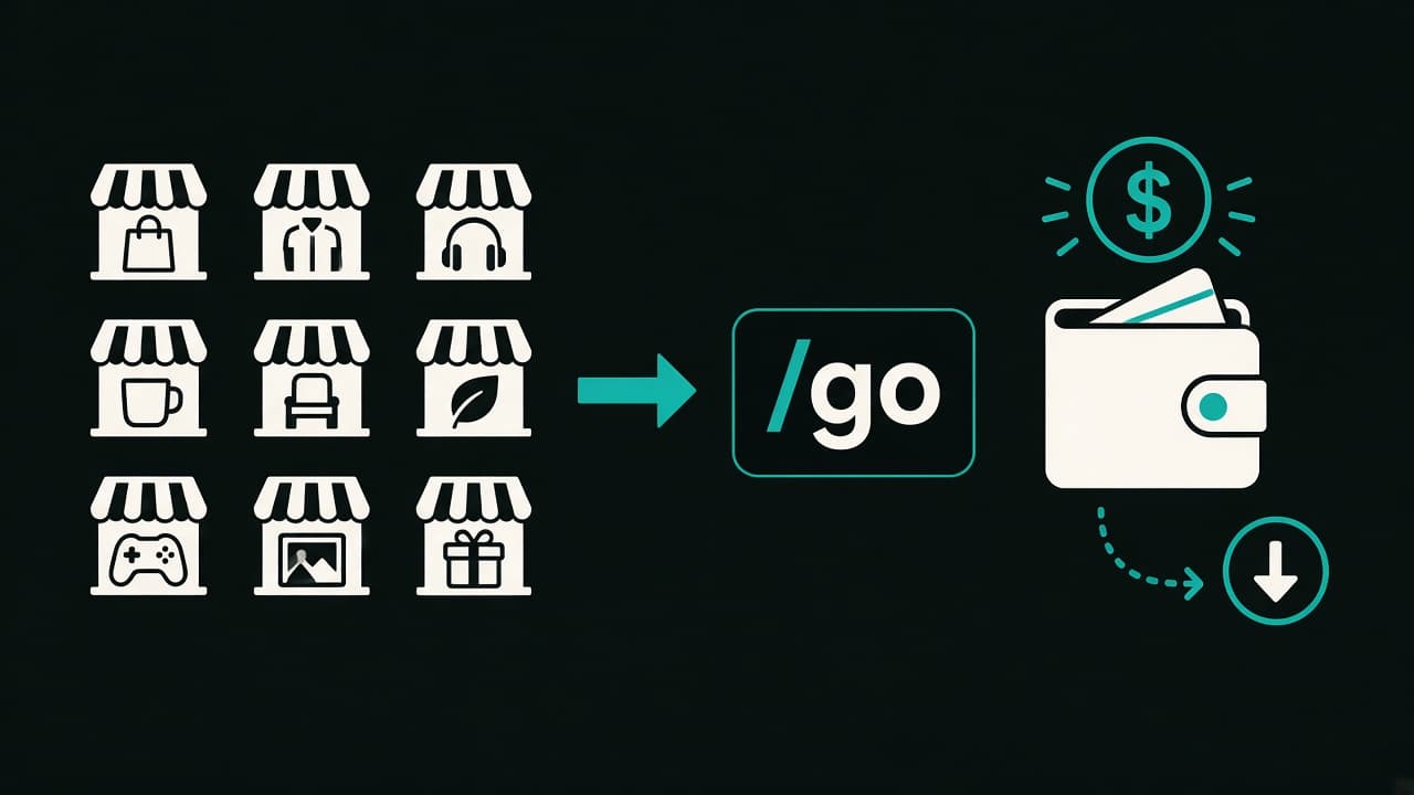 Managed Partner flow: coupon catalog, /go link, wallet, Payoneer payout